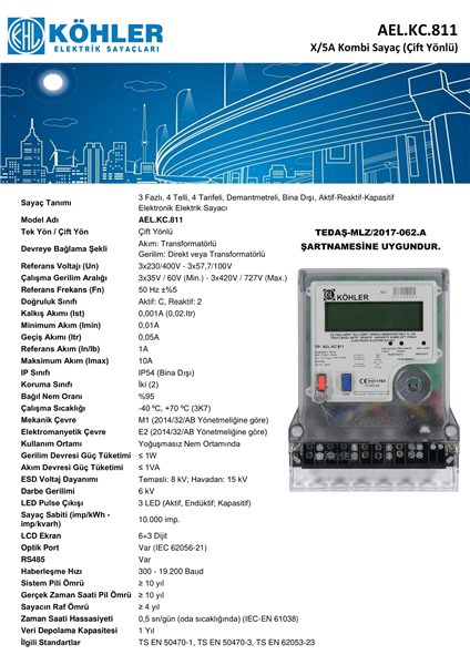 AEL-KC-811-cift-yonlu-X-5A-Trafo-Bagli-sayac-TEDAS-MLZ--2017-062A-sartnamesine-uygun